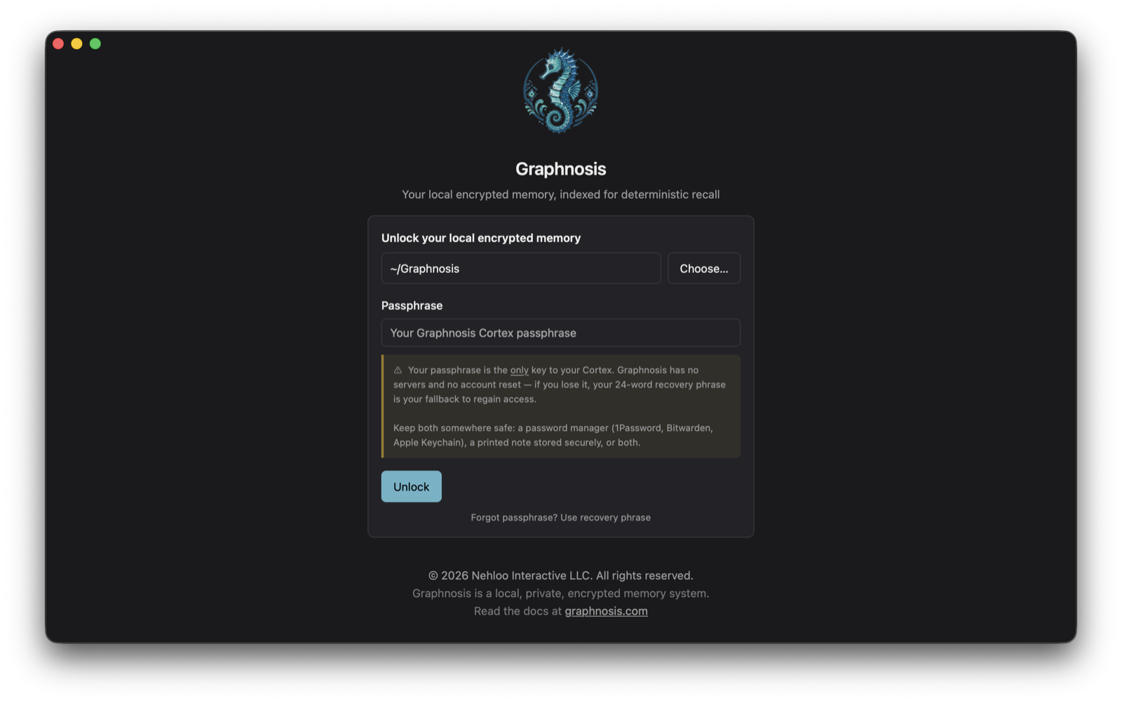 Graphnosis unlock screen