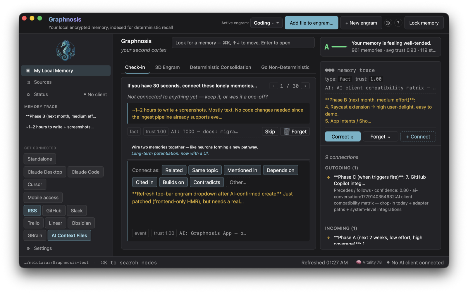 Graphnosis Check-in tab