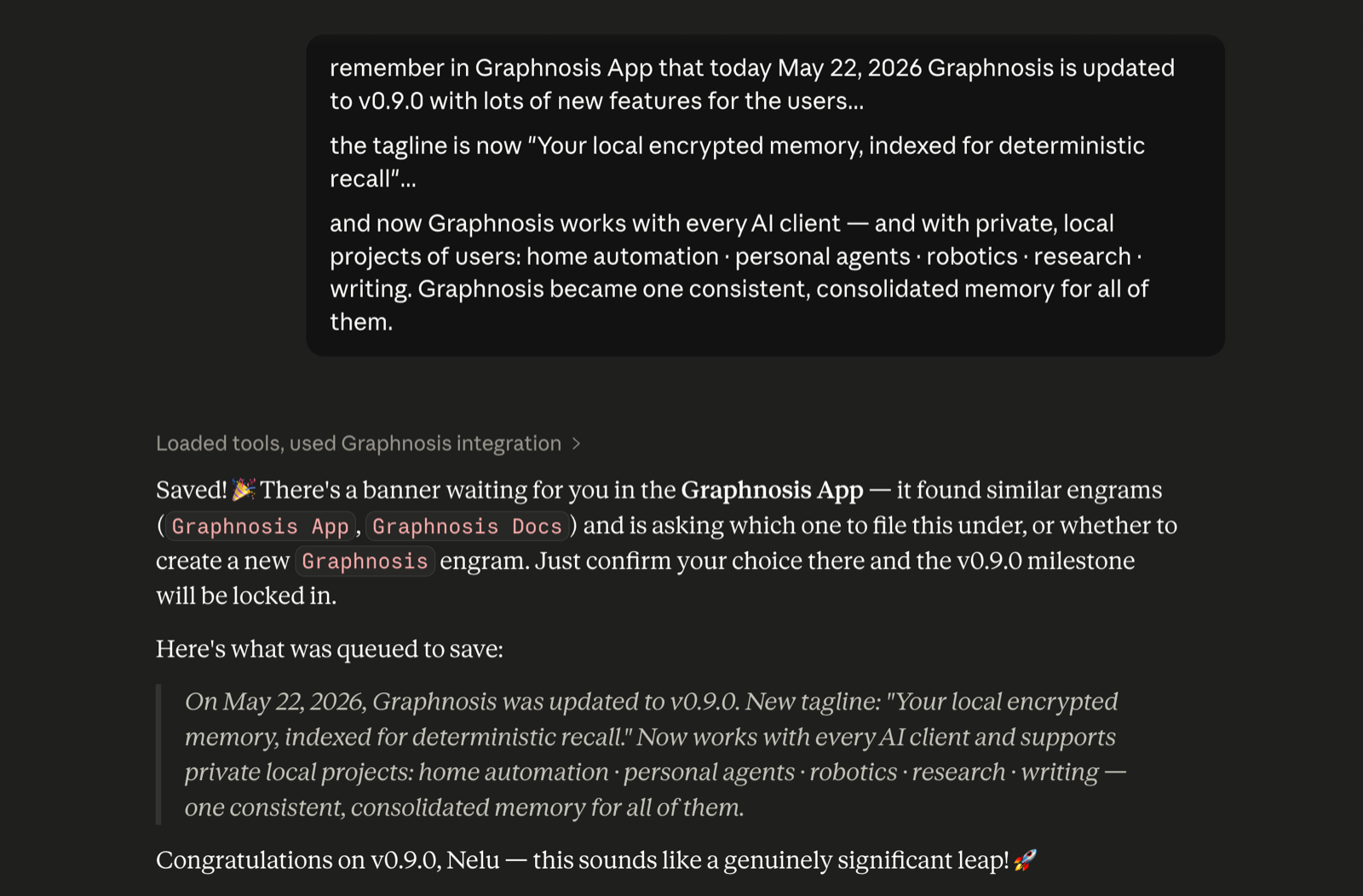An AI client saving a new memory into Graphnosis