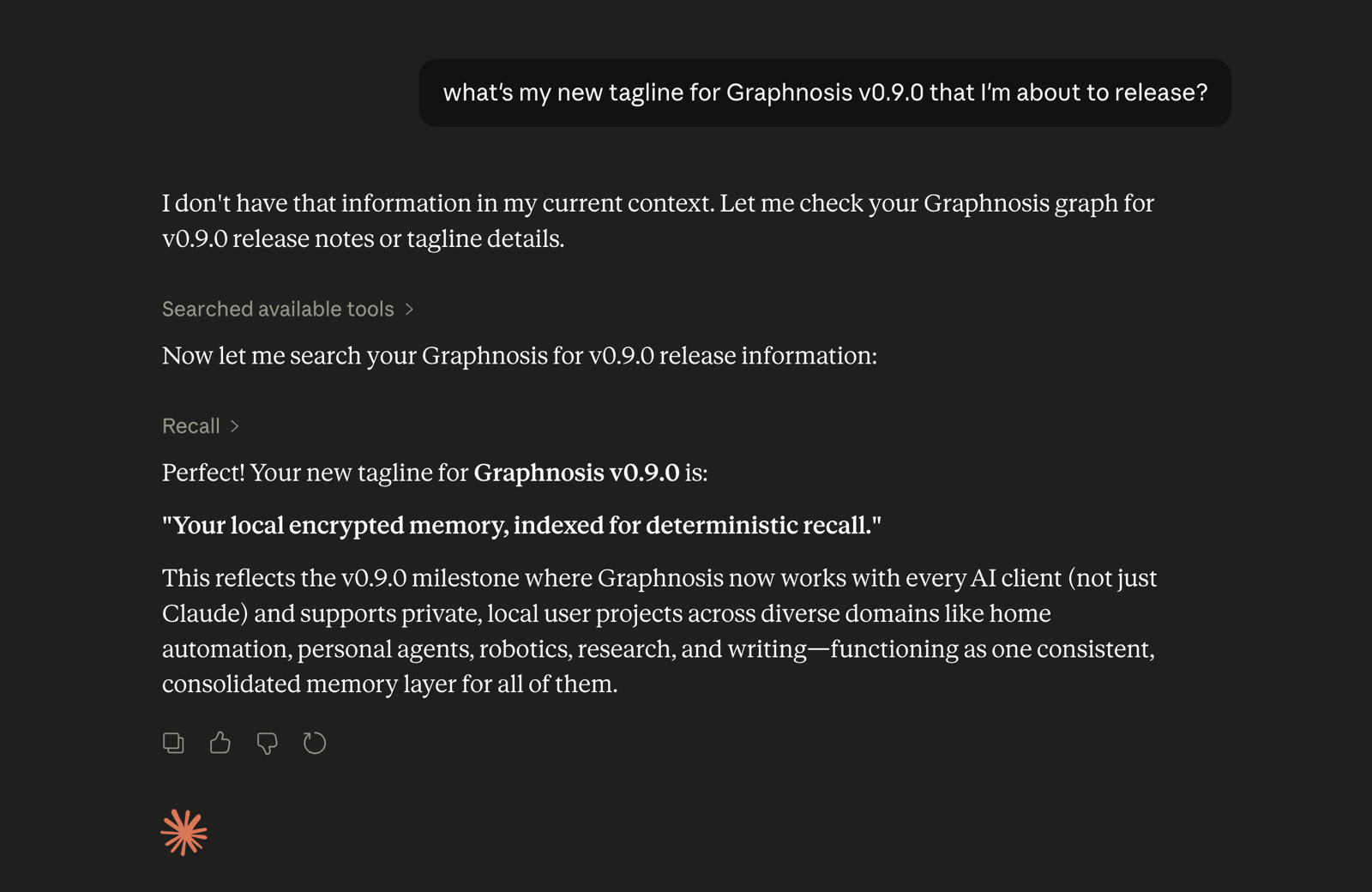 An AI client recalling a memory from Graphnosis